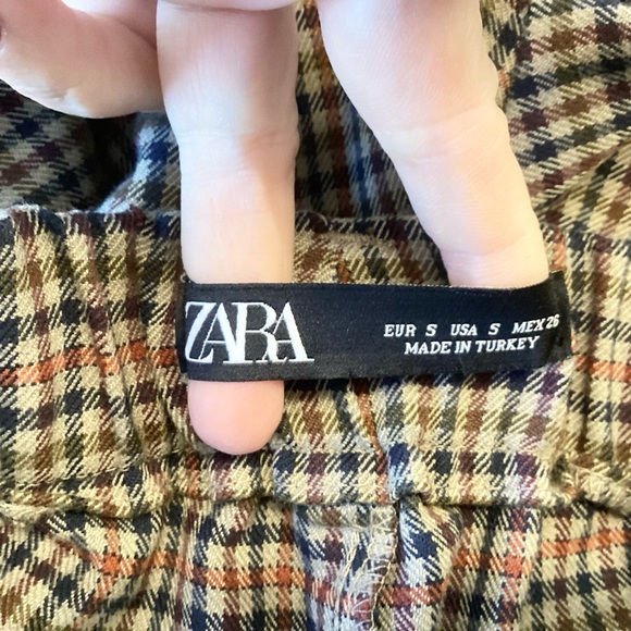 Zara Elastic Waist Button Fly Plaid Trouser Pants - Tan/Rust/Navy/Burgundy - S - Picture 7 of 8